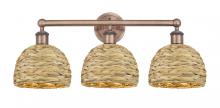 Innovations Lighting 616-3W-AC-RBD-8-NAT - Woven Rattan - 3 Light - 26 inch - Antique Copper - Bath Vanity Light