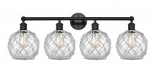 Innovations Lighting 616-4W-BK-G122-8RW - Farmhouse Rope - 4 Light - 35 inch - Matte Black - Bath Vanity Light