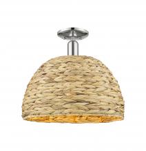 Innovations Lighting 716-1C-PN-RBD-16-NAT - Woven Rattan - 1 Light - 16 inch - Polished Nickel - Semi-Flush Mount