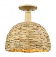 Innovations Lighting 716-1C-SG-RBD-12-NAT - Woven Rattan - 1 Light - 12 inch - Satin Gold - Semi-Flush Mount