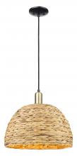 Innovations Lighting 716-1P-BAB-RBD-16-NAT - Woven Rattan - 1 Light - 16 inch - Black Antique Brass - Cord hung - Mini Pendant