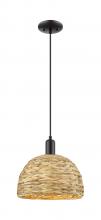 Innovations Lighting 716-1P-BK-RBD-12-NAT - Woven Rattan - 1 Light - 12 inch - Matte Black - Cord hung - Mini Pendant