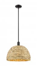 Innovations Lighting 716-1S-BK-RBD-16-NAT - Woven Rattan - 1 Light - 16 inch - Matte Black - Stem hung - Mini Pendant