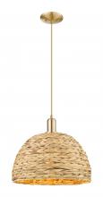 Innovations Lighting 716-1S-CB-RBD-16-NAT - Woven Rattan - 1 Light - 16 inch - Champagne Bronze - Stem hung - Mini Pendant