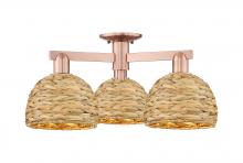 Innovations Lighting 716-3F-AC-RBD-8-NAT - Woven Rattan - 3 Light - 26 inch - Antique Copper - Semi-Flush Mount