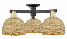 Innovations Lighting 716-3F-BAB-RBD-8-NAT - Woven Rattan - 3 Light - 26 inch - Black Antique Brass - Semi-Flush Mount