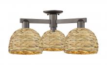 Innovations Lighting 716-3F-OB-RBD-8-NAT - Woven Rattan - 3 Light - 26 inch - Oil Rubbed Bronze - Semi-Flush Mount