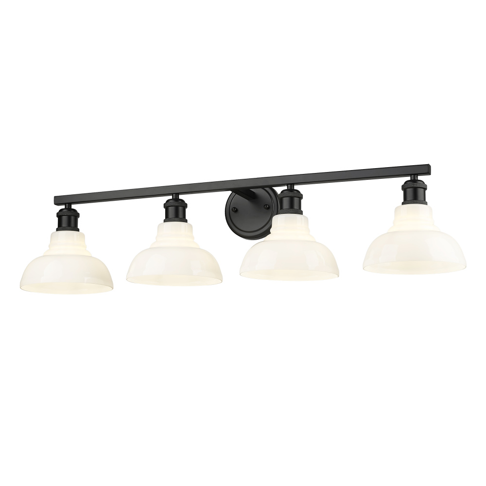 Yep by Golden Lighting Carver 4-light Vanity in Matte Black and Vintage Milk Glass
