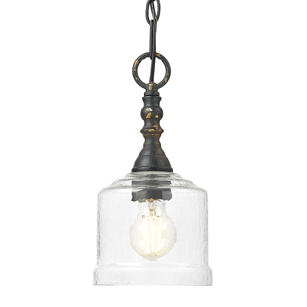 Golden Lighting Keating 1-light Pendant in Antique Black Iron and Hammered Water Glass