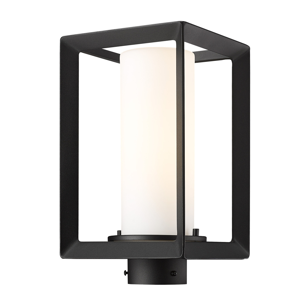 Golden Lighting Smyth 1-light Outdoor Post in Natural Black and Opal Glass