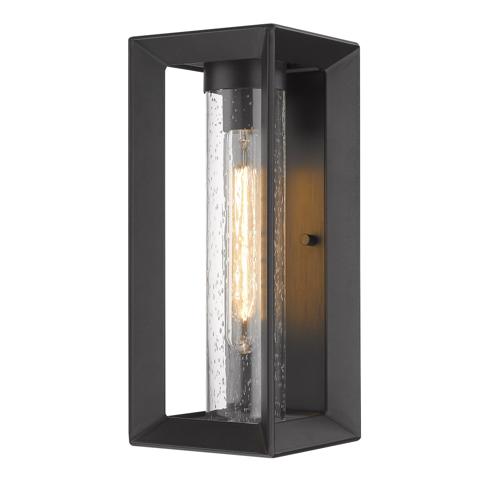 Golden Lighting Smyth 1-light Outdoor Wall in Natural Black and Seeded Glass