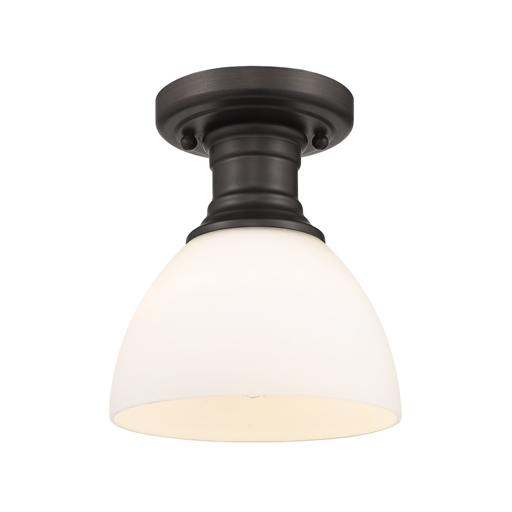 Yep by Golden Lighting Hines 1-light Semi-Flush Mount in Rubbed Bronze and Opal Glass
