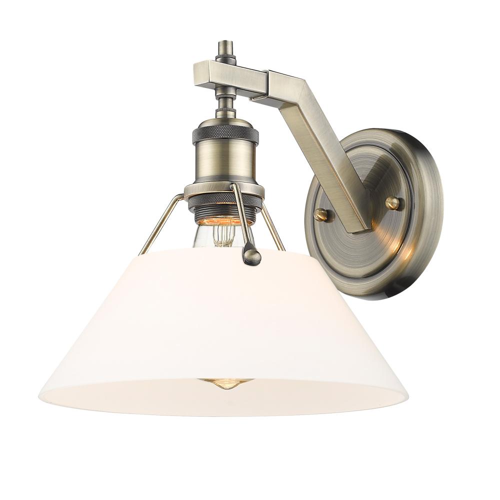 Orwell 1-Light Wall Sconce in Aged Brass with Opal Glass