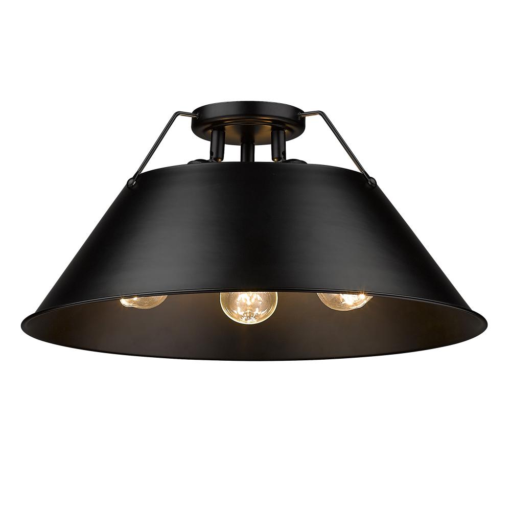 Orwell BLK 3 Light Flush Mount in Matte Black with Matte Black shade