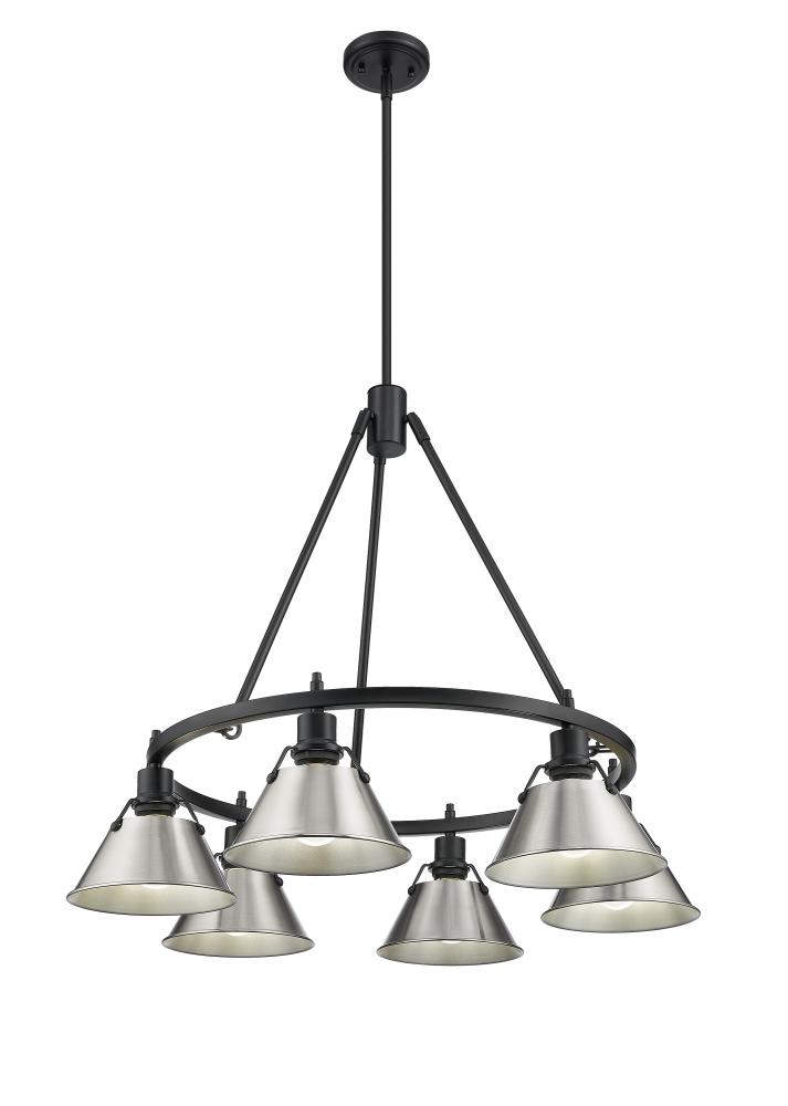 Orwell BLK 6 Light Chandelier in Matte Black with Pewter shades