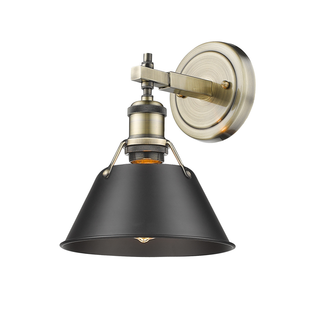 Yep by Golden Lighting Orwell 1-light Vanity in Aged Brass and Matte Black shade