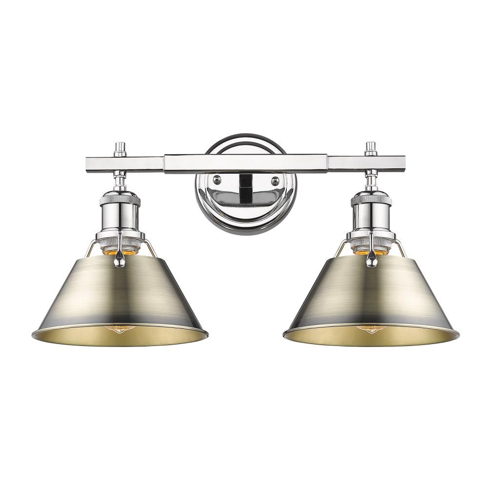 Orwell 2-Light Vanity Light in Chrome with Aged Brass