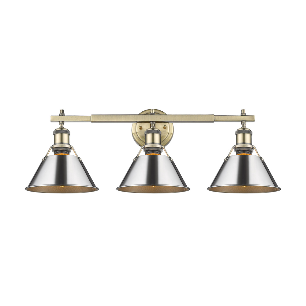 Yep by Golden Lighting Orwell 3-light Vanity in Aged Brass and Chrome shade