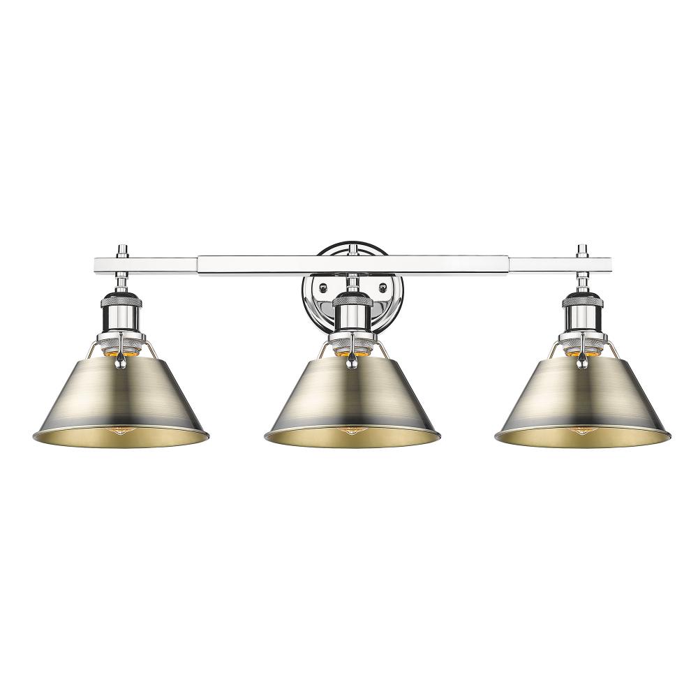 Orwell 3-Light Vanity Light in Chrome with Aged Brass