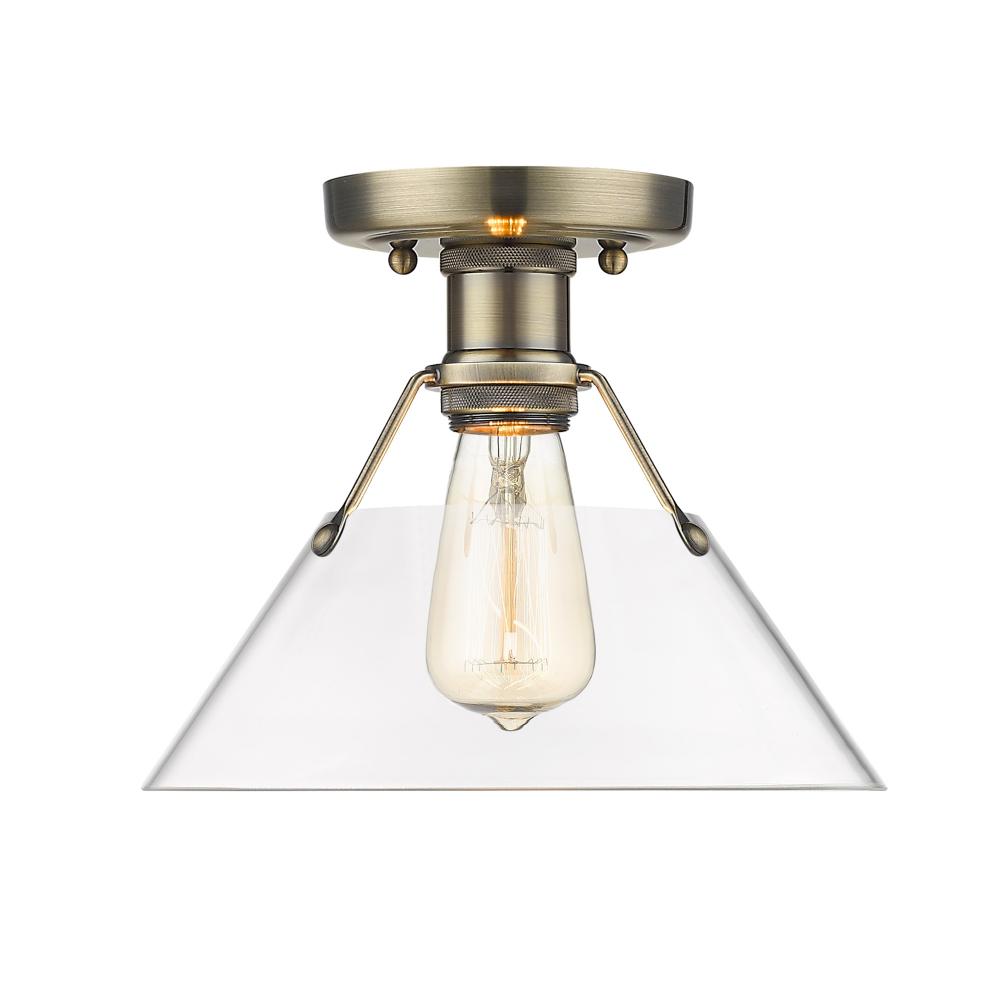 Orwell 1-Light Flush Mount in Aged Brass with Clear Glass