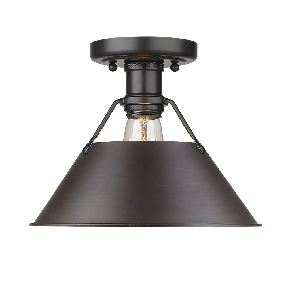 Yep by Golden Lighting Orwell 1-light Flush Mount in Matte Black and Rubbed Bronze shade