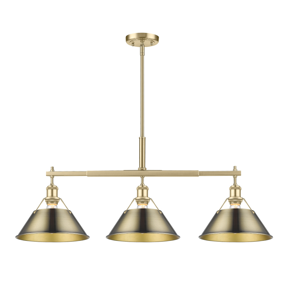 Yep by Golden Lighting Orwell 3-light Island Light in Brushed Champagne Brass and Aged Brass shade