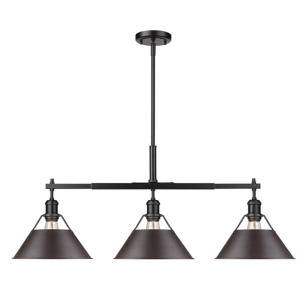 Orwell 3-Light Linear Pendant in Matte Black with Rubbed Bronze