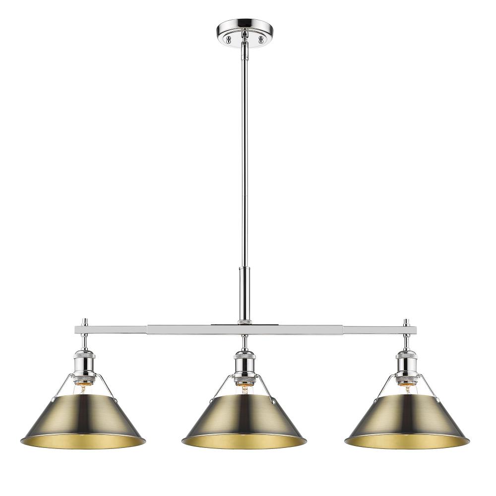 Orwell 3-Light Linear Pendant in Chrome with Aged Brass