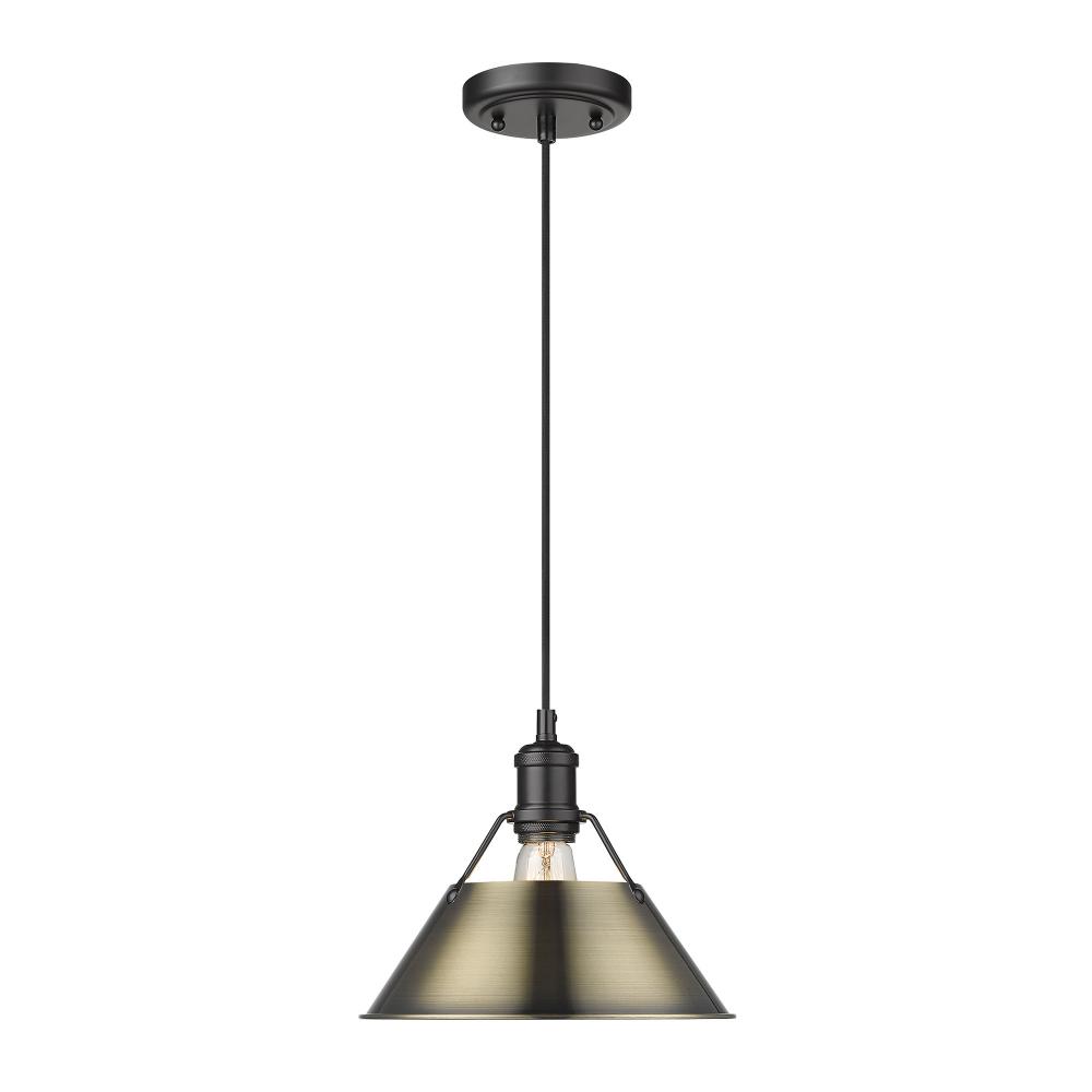 Orwell 10" Wide Medium Pendant in Matte Black with Aged Brass