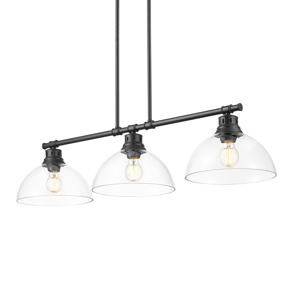 Yep by Golden Lighting Duncan 3-light Island Light in Matte Black and Clear Glass