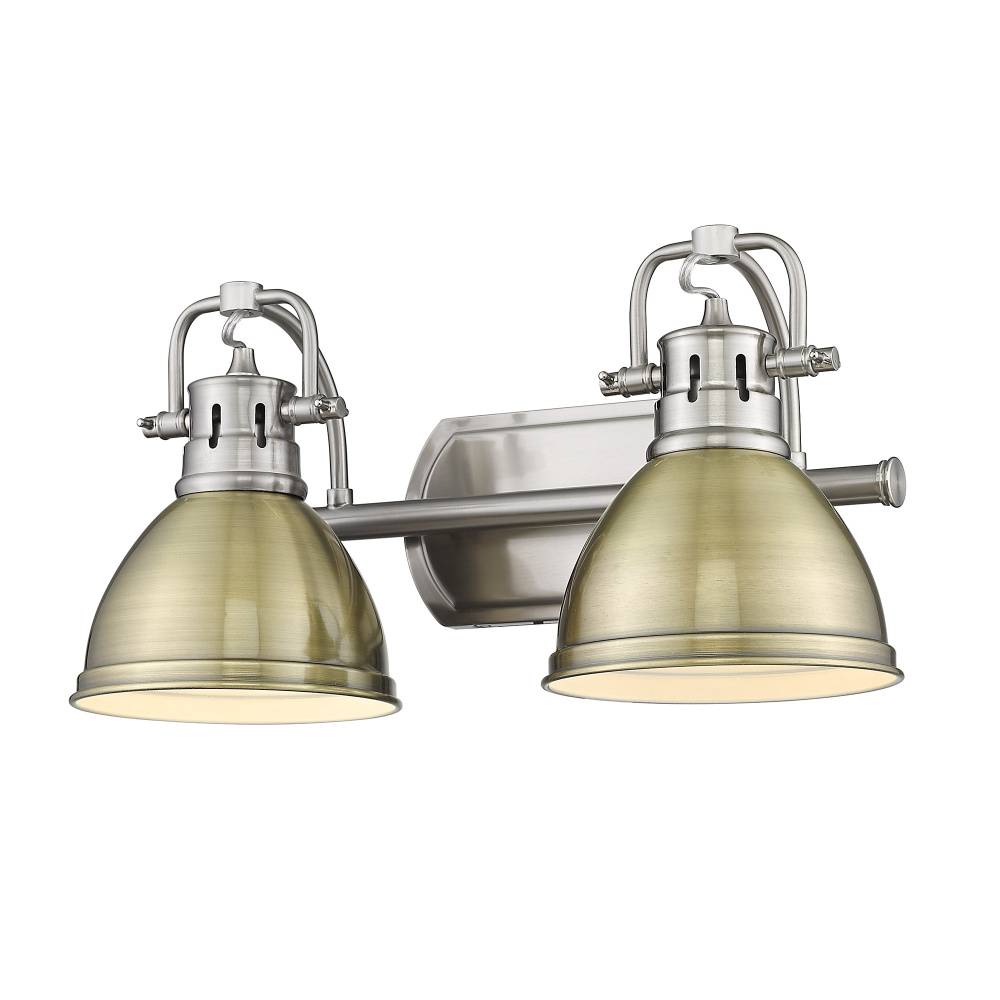 Yep by Golden Lighting Duncan 2-light Vanity in Pewter and Aged Brass shade