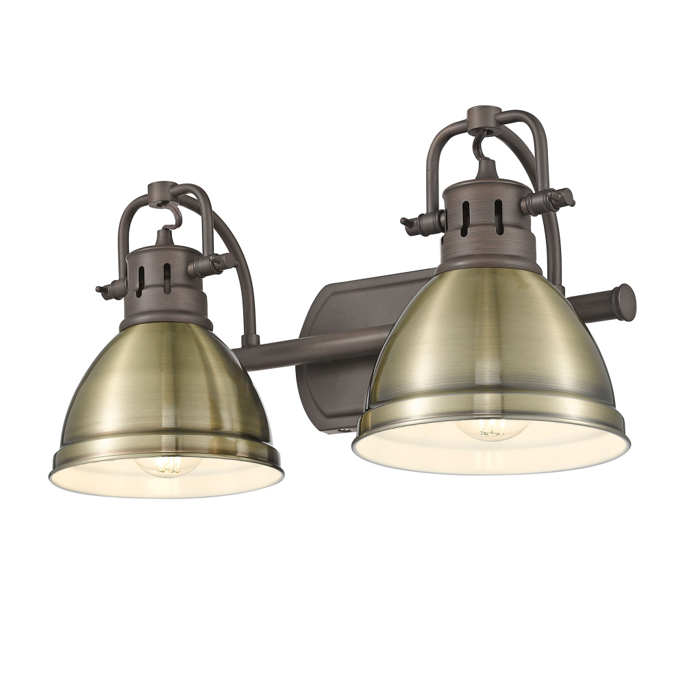 Yep by Golden Lighting Duncan 2-light Vanity in Rubbed Bronze and Aged Brass shade