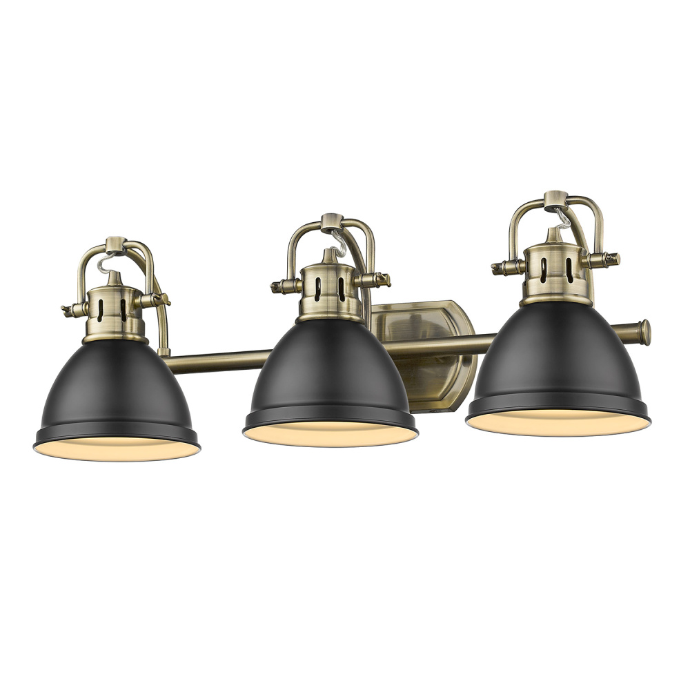 Yep by Golden Lighting Duncan 3-light Vanity in Aged Brass and Matte Black shade