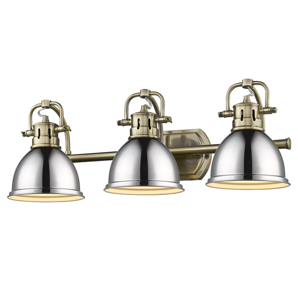 Yep by Golden Lighting Duncan 3-light Vanity in Aged Brass and Chrome shade