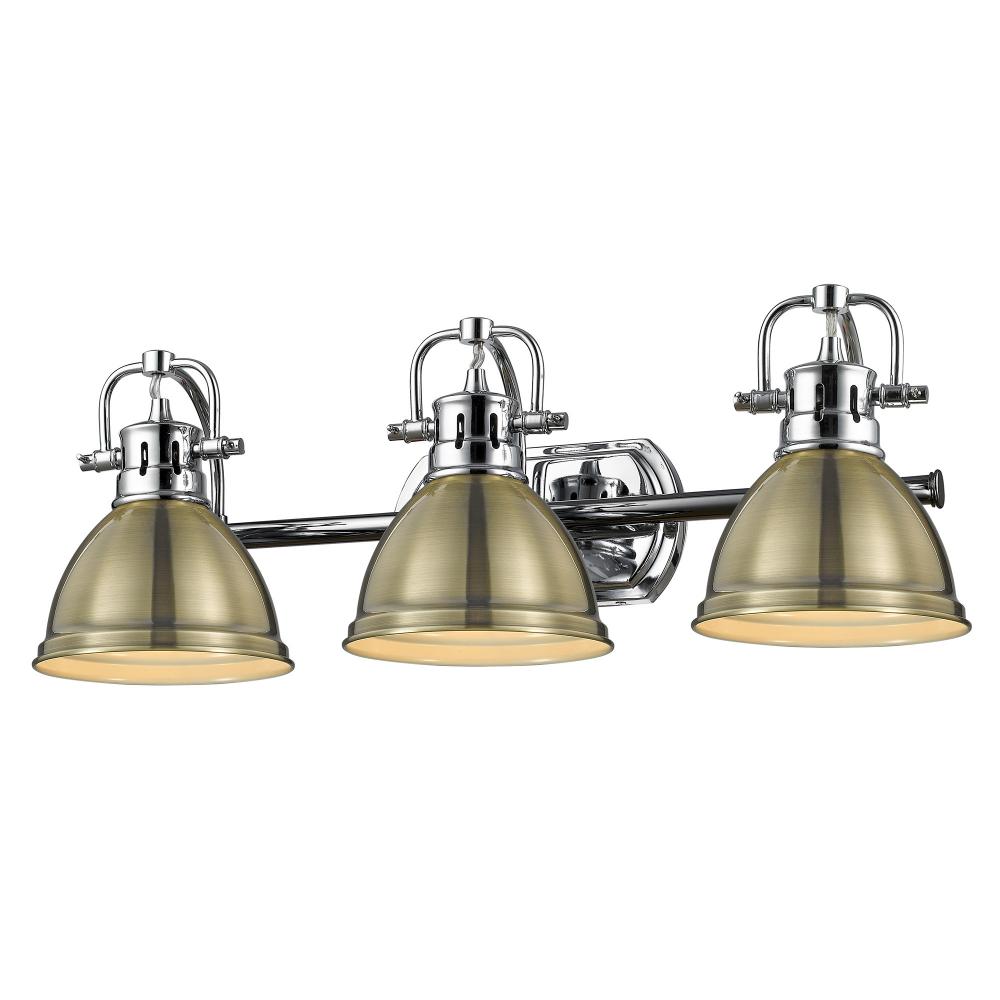 Duncan 3 Light Bath Vanity in Chrome with an Aged Brass Shade