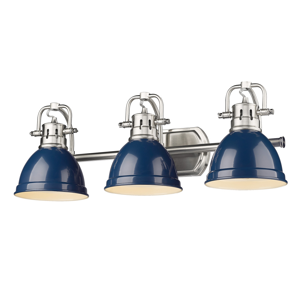 Yep by Golden Lighting Duncan 3-light Vanity in Pewter and Navy Blue shade