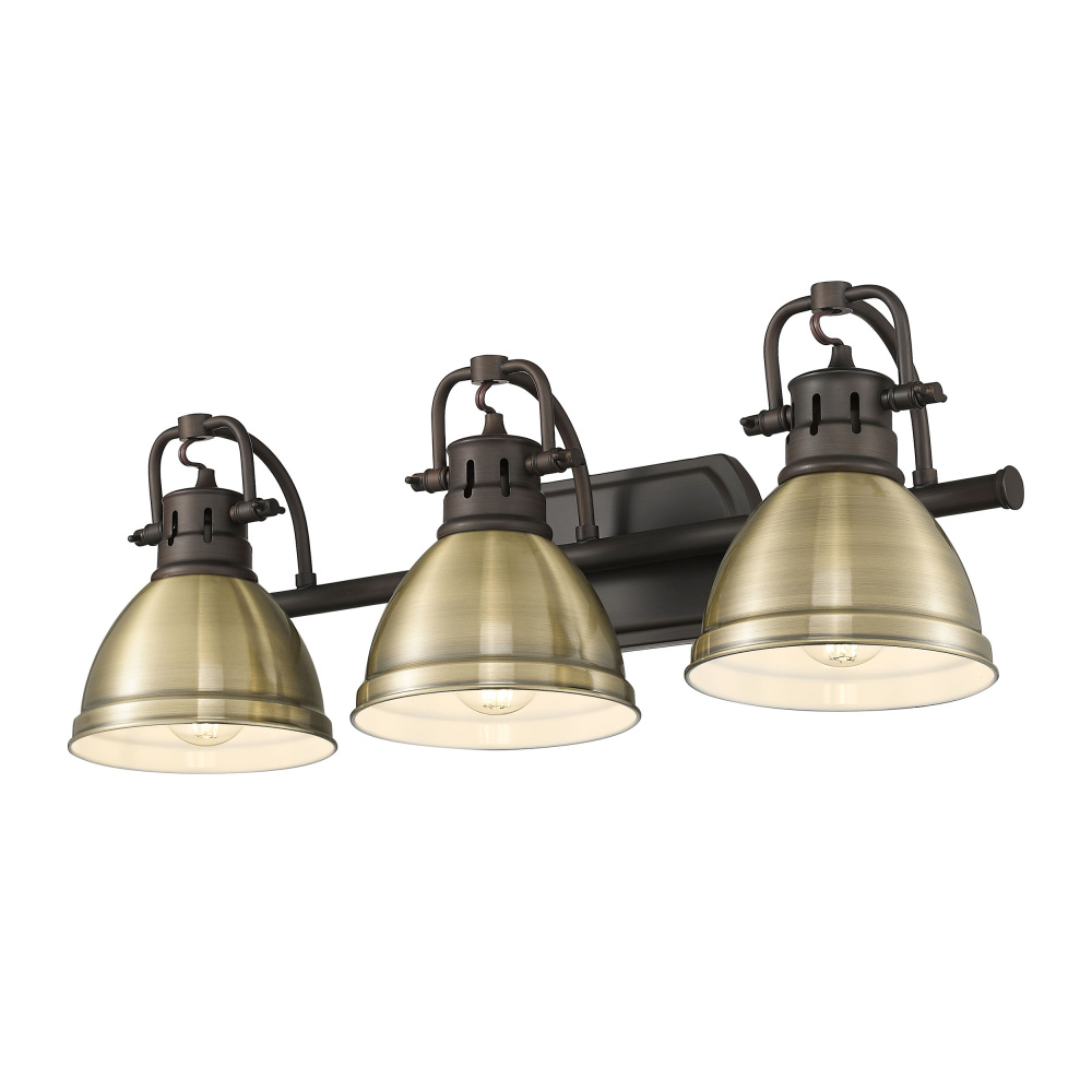 Yep by Golden Lighting Duncan 3-light Vanity in Rubbed Bronze and Aged Brass shade