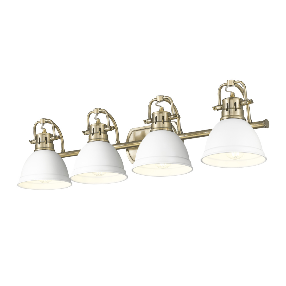 Yep by Golden Lighting Duncan 4-light Vanity in Aged Brass and Matte White shade