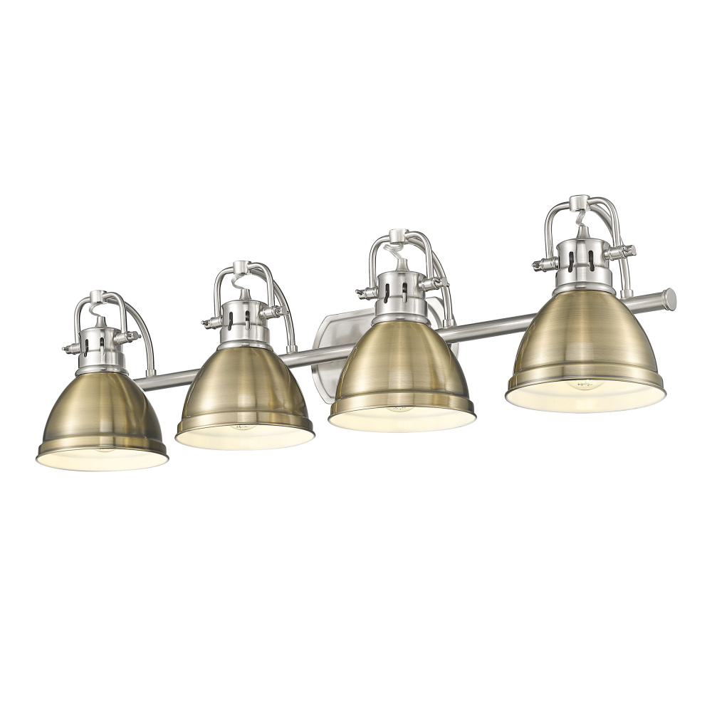 Yep by Golden Lighting Duncan 4-light Vanity in Pewter and Aged Brass shade