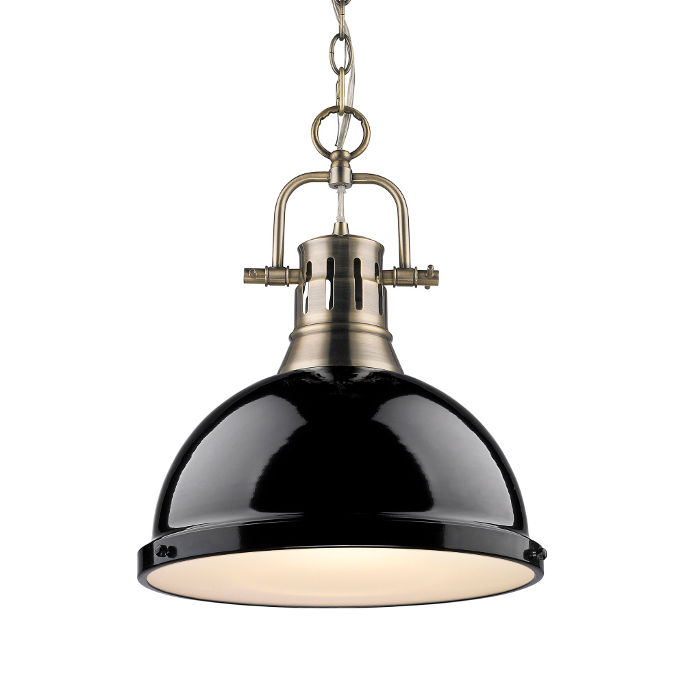 Yep by Golden Lighting Duncan 1-light 14in Chain Hung Pendant in Aged Brass and Black shade