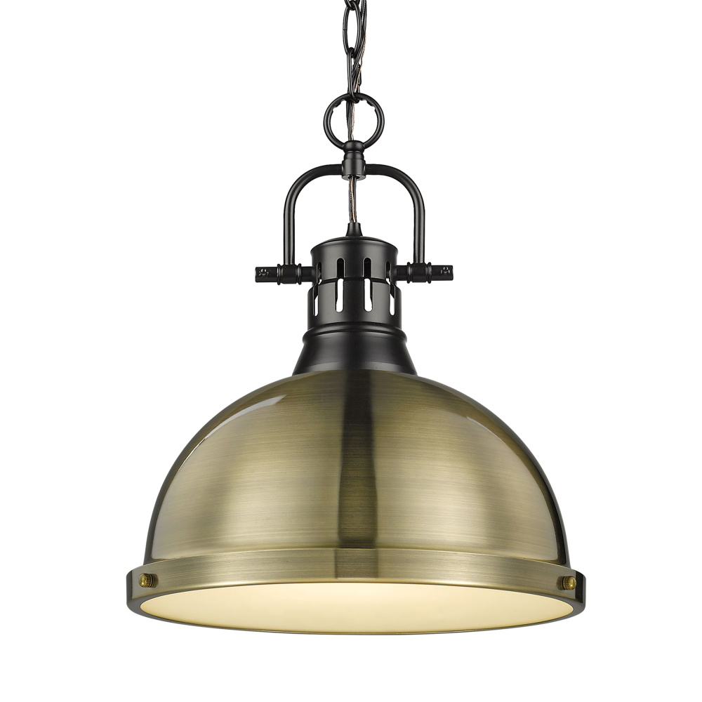 Yep by Golden Lighting Duncan 1-light 14in Chain Hung Pendant in Matte Black and Aged Brass shade
