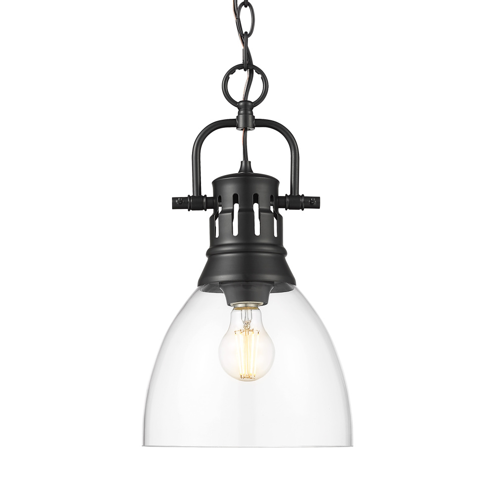 Yep by Golden Lighting Duncan 1-light 9in chain hung Pendant in Matte Black and Clear Glass