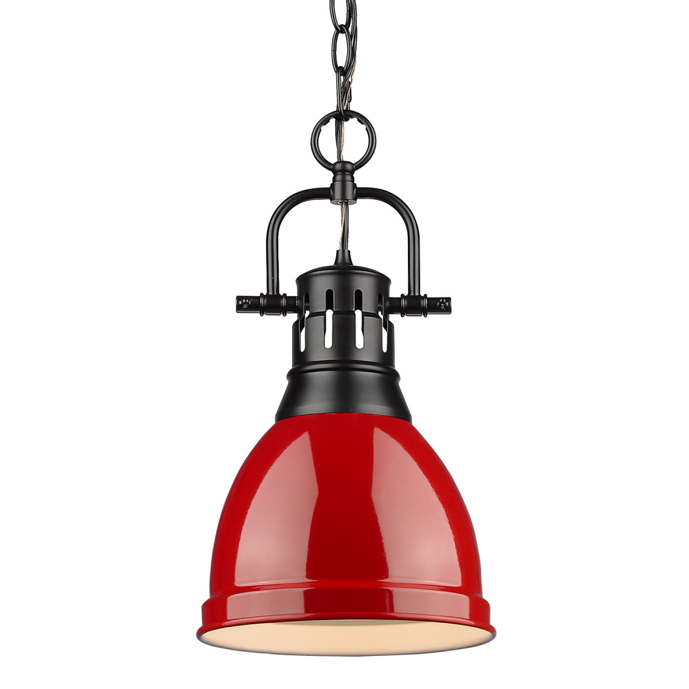 Yep by Golden Lighting Duncan 1-light 9in Chain Hung Pendant in Matte Black and Red shade