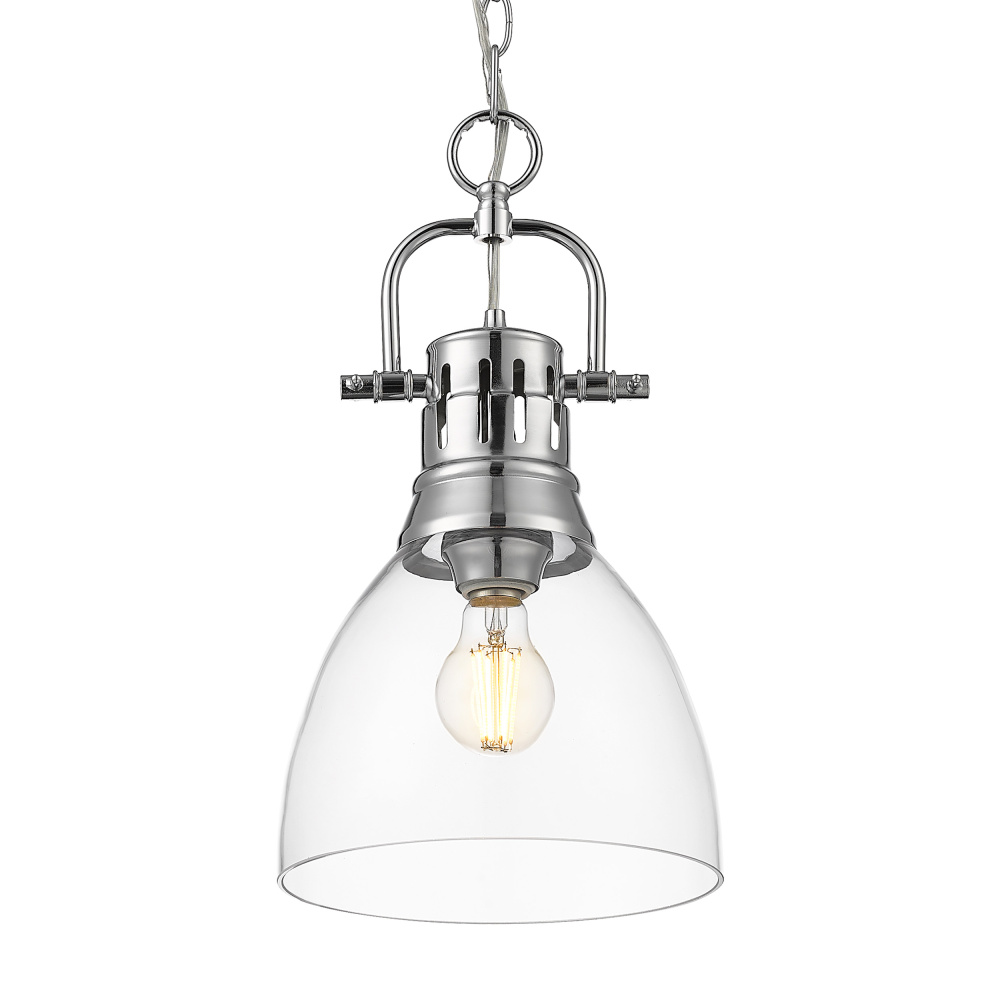 Yep by Golden Lighting Duncan 1-light 9in chain hung Pendant in Chrome and Clear Glass