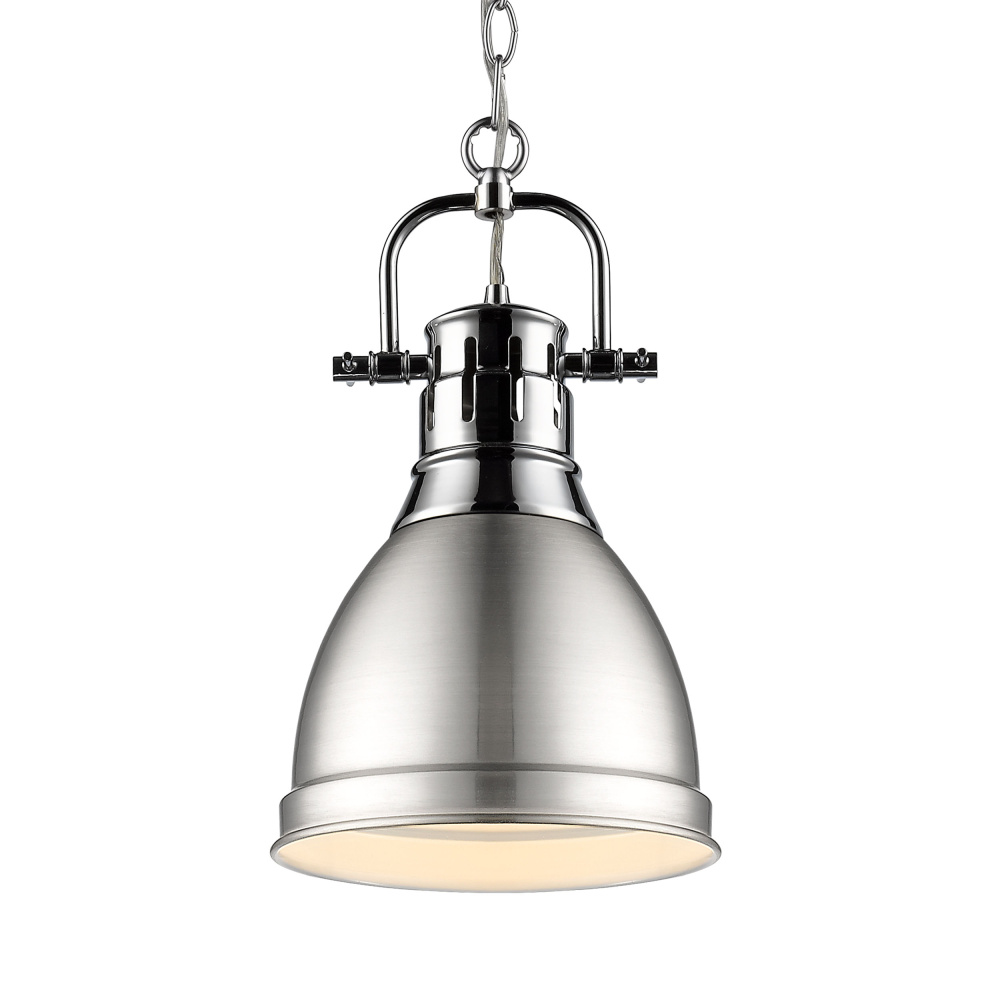 Yep by Golden Lighting Duncan 1-light 9in Chain Hung Pendant in Chrome and Pewter shade