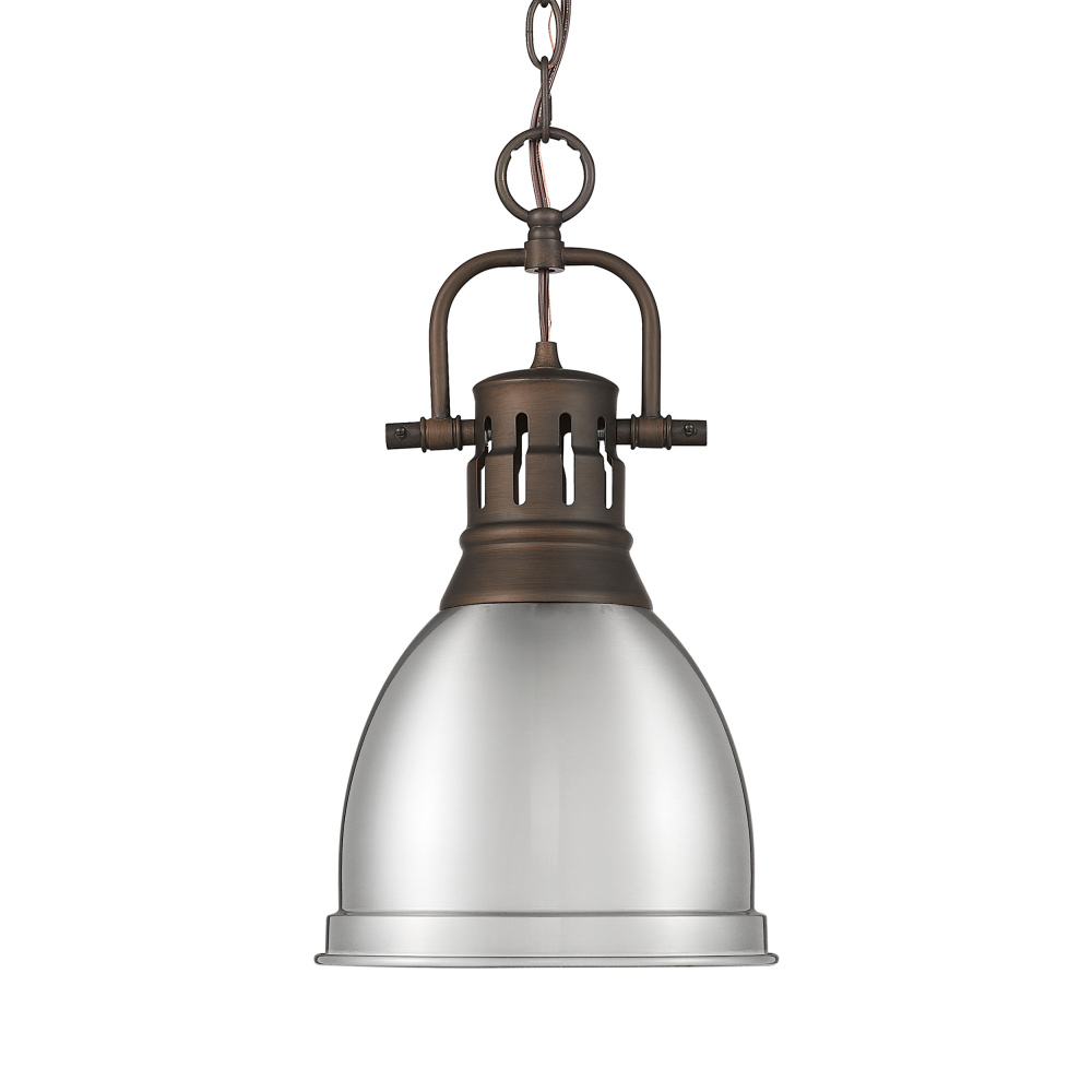 Yep by Golden Lighting Duncan 1-light 9in Chain Hung Pendant in Rubbed Bronze and Pewter shade