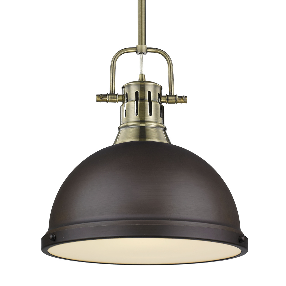 Yep by Golden Lighting Duncan 1-light 14in Rod Hung Pendant in Aged Brass and Rubbed Bronze shade