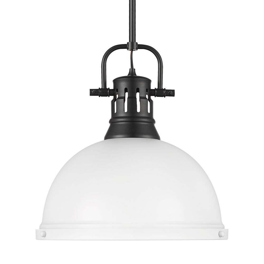 Yep by Golden Lighting Duncan 1-light 14in Rod Hung Pendant in Matte Black and Matte White shade