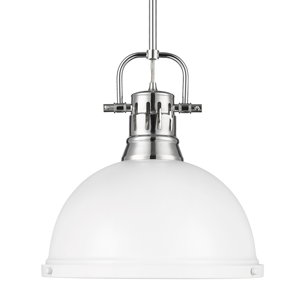 Yep by Golden Lighting Duncan 1-light 14in Rod Hung Pendant in Chrome and Matte White shade