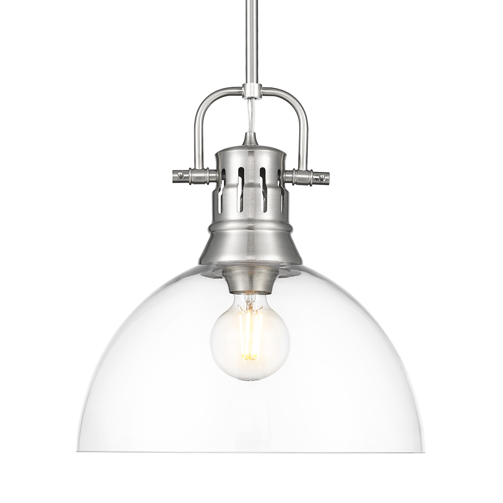 Yep by Golden Lighting Duncan 1-light 14in rod hung Pendant in Pewter and Clear Glass